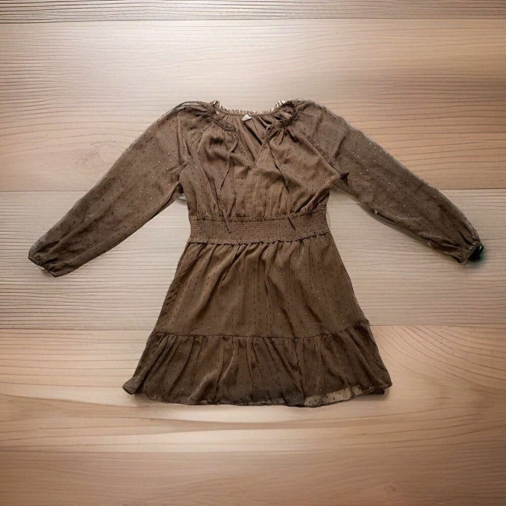 Old Navy Size Large Brown Long Sleeve Smocked Mini Dress Cottagecore Boho